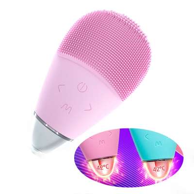 2020 new charging belt heating face massager sound wave soft silicone face cleaning brush